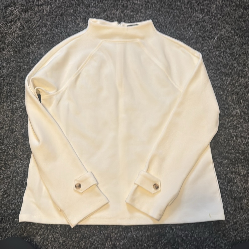 Cream Ann Taylor Mock Neck Top w/ Long Sleeves - Size Small - Picture 2 of 7